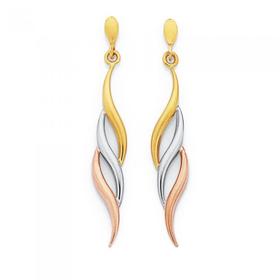 9ct-Gold-Tri-Tone-Flame-Drop-Earrings on sale