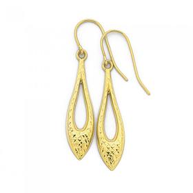 9ct+Gold+Diamond-Cut+Marquise+Drop+Earrings