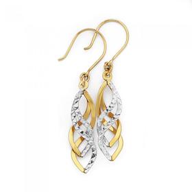 9ct-Gold-Two-Tone-Diamond-Cut-Spiral-Drop-Earrings on sale