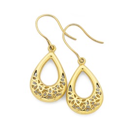 9ct+Gold+Filigree+Drop+Earrings