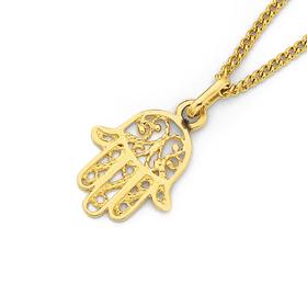 9ct+Gold%2C+Filigree+Hamsa+Hand+Charm