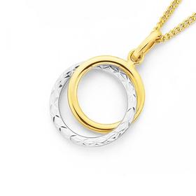 9ct-Gold-Two-Tone-Diamond-Cut-Double-Circle-Pendant on sale