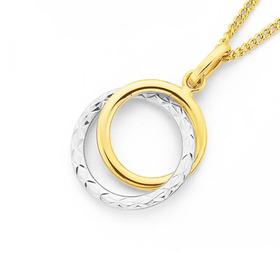 9ct-Gold-Two-Tone-Diamond-cut-Double-Circle-Pendant on sale
