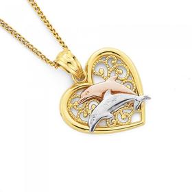 9ct-Gold-Tri-Tone-Dolphin-Heart-Pendant on sale