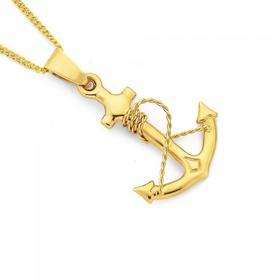 9ct+Gold+Anchor+%26amp%3B+Rope+Gents+Pendant