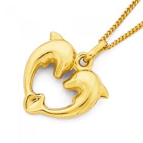 9ct-Gold-Large-Double-Dolphin-Heart-Pendant on sale