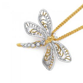 9ct-Gold-Two-Tone-Filigree-Dragonfly-Pendant on sale