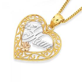 9ct+Gold+Tri+Tone+%26%23039%3B%231+Mum%26%23039%3B+Filigree+Heart+Pendant