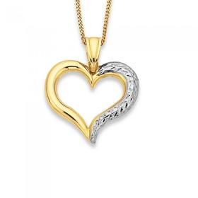 9ct-Gold-Two-Tone-Diamond-cut-Open-Heart-Pendant on sale