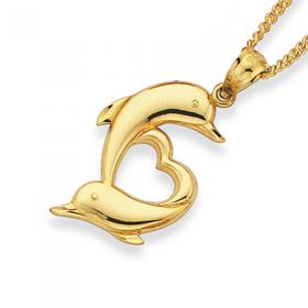 9ct-Gold-Double-Dolphin-Heart-Pendant on sale