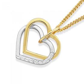 9ct-Gold-Two-Tone-Diamond-Cut-Double-Heart-Pendant on sale