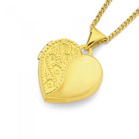 9ct+Gold+15mm+Engraved+Heart+Locket