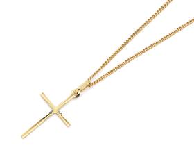 9ct+Gold+Diamond-Cut+Cross+Pendant