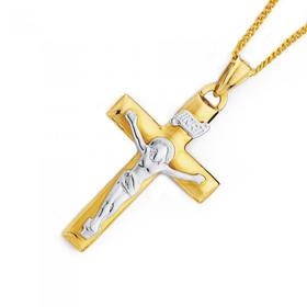 9ct-Two-Tone-Gold-31mm-Crucifix-Mens-Pendant on sale