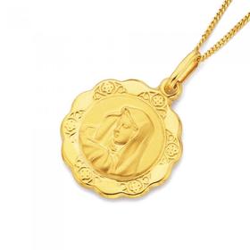 9ct-Gold-Hollow-Scalloped-Edge-Madonna-Medallion-Pendant on sale