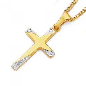 9ct-Gold-Two-Tone-18mm-Diamond-cut-Cross-Pendant on sale