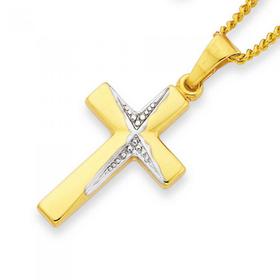 9ct-Gold-Two-Tone-Diamond-Cut-Cross-Pendant on sale