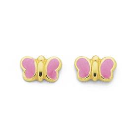 9ct-Gold-Pink-Enamel-Butterfly-Childrens-Stud-Earrings on sale