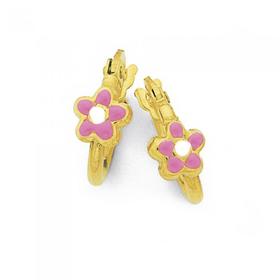 9ct-Gold-Childrens-Pink-Enamel-Flower-Hoop-Earrings on sale