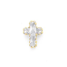 9ct+Gold%2C+Cubic+Zirconia+Cross+Single+Stud