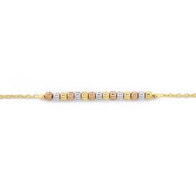 9ct+Gold%2C+Three+Tone+27cm+Beaded+Cable+Anklet