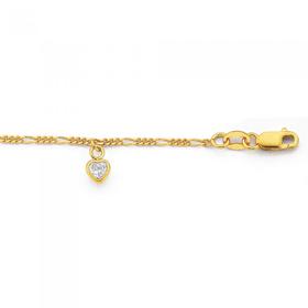 9ct-Gold-25cm-Cubic-Zirconia-Figaro-31-Heart-Anklet on sale