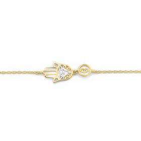 9ct-Gold-Three-Tone-27cm-Evil-Eye-Hamsa-Hand-Anklet on sale