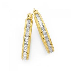 9ct-Gold-Cubic-Zirconia-Hoop-Earrings on sale