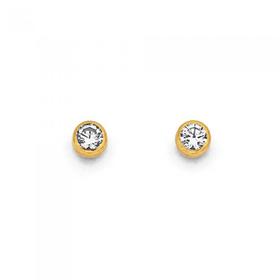 9ct-Gold-Cubic-Zirconia-Round-Bezel-Stud-Earrings on sale