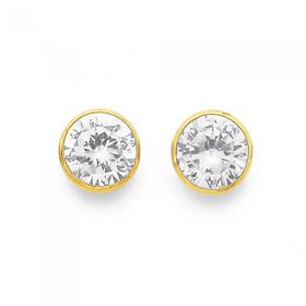 9ct-Gold-6mm-Cubic-Zirconia-Bezel-Set-Stud-Earrings on sale