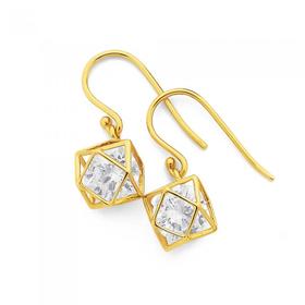 9ct-Gold-Cubic-Zirconia-Prism-Hook-Drop-Earrings on sale