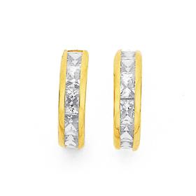 9ct+Gold%2C+Cubic+Zirconia+Half+Hoop+Stud+Earrings