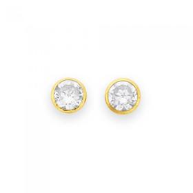 9ct+Gold+Cubic+Zirconia+Round+Bezel+Set+Stud+Earrings