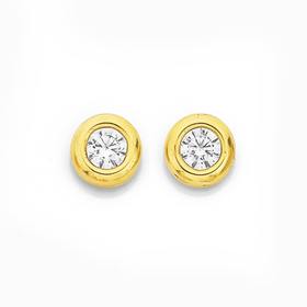 9ct+Gold%2C+Cubic+Zirconia+Stud+Earrings