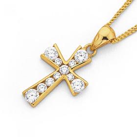 9ct-Gold-Cubic-Zirconia-Small-Cross-Pendant on sale