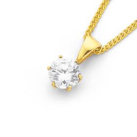 9ct+Gold%2C+Cubic+Zirconia+Solitaire+Pendant