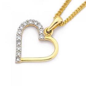 9ct+Gold+Cubic+Zirconia+Open+Heart+Pendant