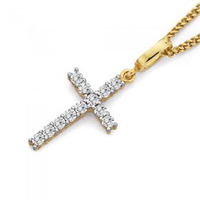 9ct-Gold-Cubic-Zirconia-Cross-Pendant on sale