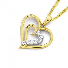 9ct-Gold-Cubic-Zirconia-Double-Heart-Pendant on sale