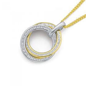 9ct-Gold-Two-Tone-Cubic-Zirconia-Double-Circle-Pendant on sale