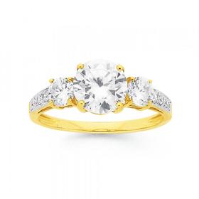 9ct-Gold-Cubic-Zirconia-Round-Brilliant-Trilogy-Shoulder-Dress-Ring on sale