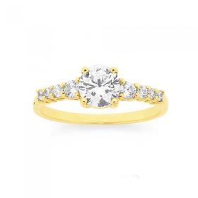 9ct-Gold-Cubic-Zirconia-Solitare-Shoulder-Set-Ring on sale