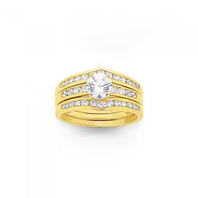 9ct-Gold-Cubic-Zirconia-Three-Piece-Bridal-Set on sale