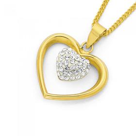 9ct-Gold-Crystal-Double-Heart-Pendant on sale