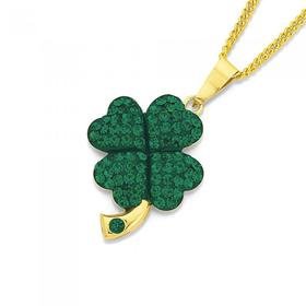 9ct-Gold-Green-Crystal-4-Leaf-Clover-Pendant on sale