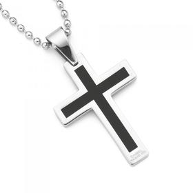 Stainless-Steel-Black-Plate-Centre-Cross-Mens-Pendant on sale