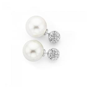 Silver-Crystal-Simulated-Pearl-Duo-Earrings on sale