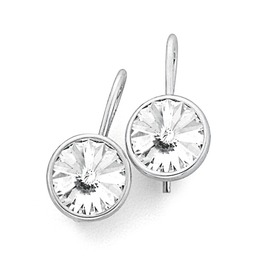 Sterling+Silver+Bezel+Set+White+Crystal+Drop+Earrings