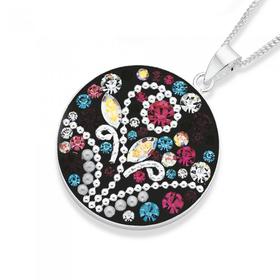 Sterling-Silver-Round-Multi-Colour-Crystal-Pendant on sale