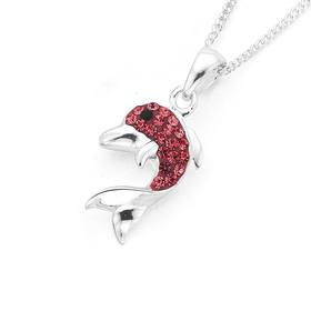 Silver-Pink-Crystal-Dolphin-Pendant on sale